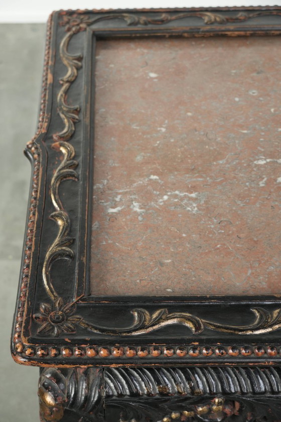 Image 1 of Schitterende niet veel voorkomende kleurrijke antieke Chinese 19e eeuwse houten sidetable/ opiumtafel met een marmeren blad