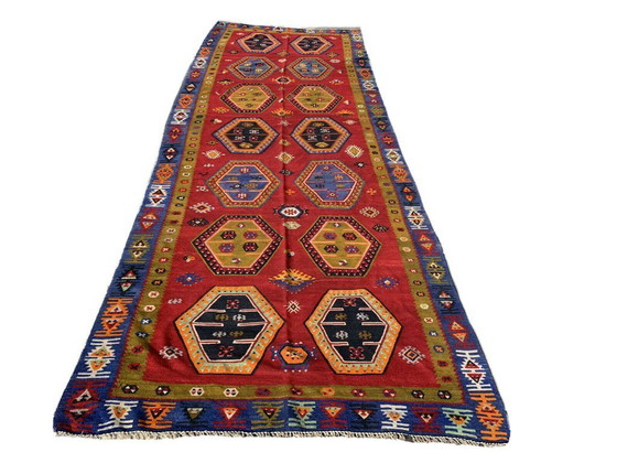 Image 1 of Antieke Turkse Sarkisla Kelim, Antiker Anatolië hier Sarkisla Kelim 372 x 140 cm