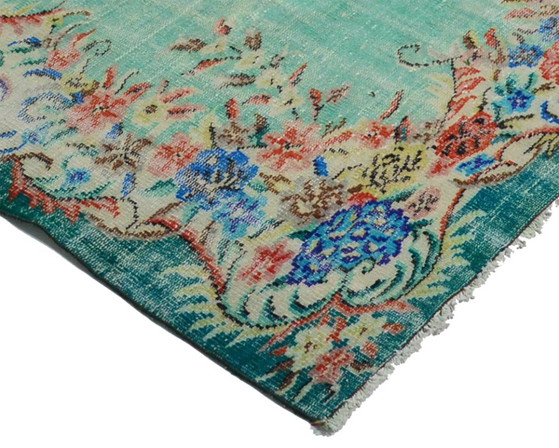 Grande tappeto turco vintage Oushak 295 × 182 cm – Tappeto in lana con motivo floreale turchese – Tappeti (photo 7 of 10)