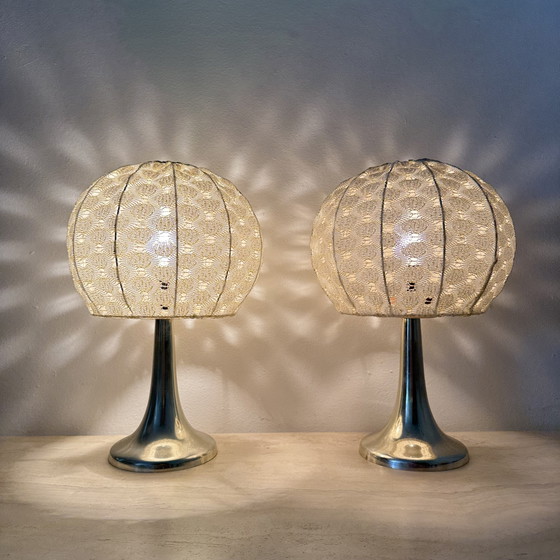 Image 1 of Set of 2 Aro leuchte table lamps with fabric shade , 1970s