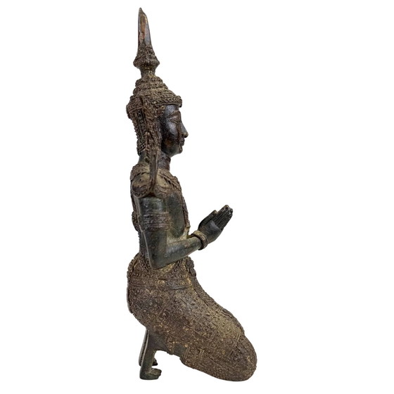 Thaise Bronzen Theppanom Tempelwachter – Boeddhistische Beschermengel – 21.7 cm – Beeldhouwkunst (photo 3 of 10)