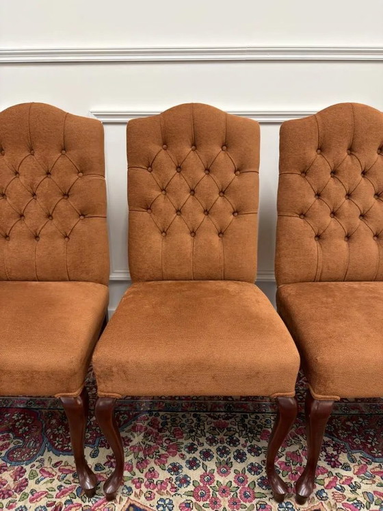 Ensemble de chaises Chesterfield classiques anglaises rembourrées, Chaises de salle à manger, Orange (photo 7 sur 18)