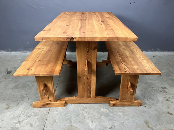 Image 1 of Dining table 2 benches pine Scandinavian Swedish