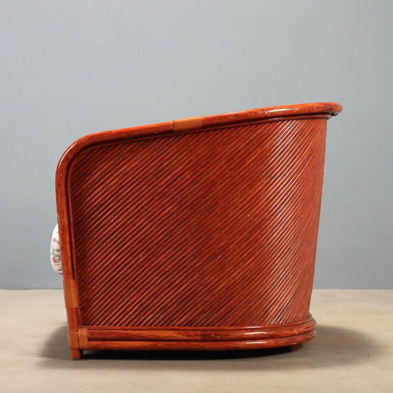 1980s Rattan and Red Bamboo Armchair – Maugrion (photo 10 of 13)