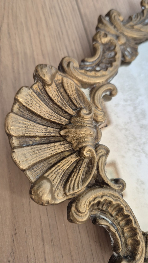 Image 1 of Antique French bronze vanity table mirror — Rococo style — cherubs & shell — late 19th / early 20th century
