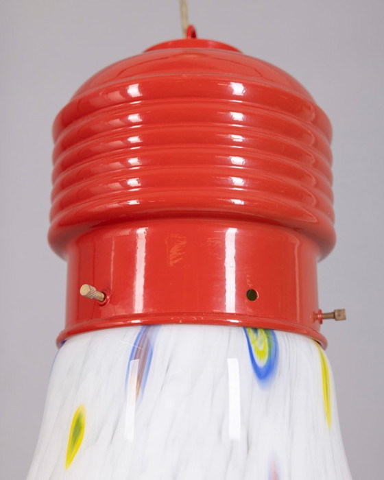 Image 1 of Vintage Italiaanse kroonluchter met gedecoreerde glazen lamp, jaren 80