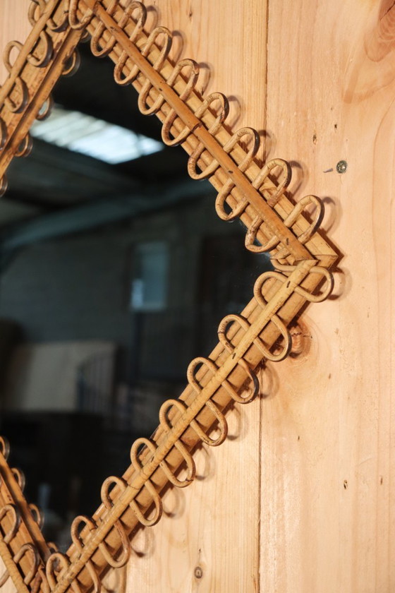 Image 1 of Spiegel en rotan standaard van Franco Albini, Italië 1960