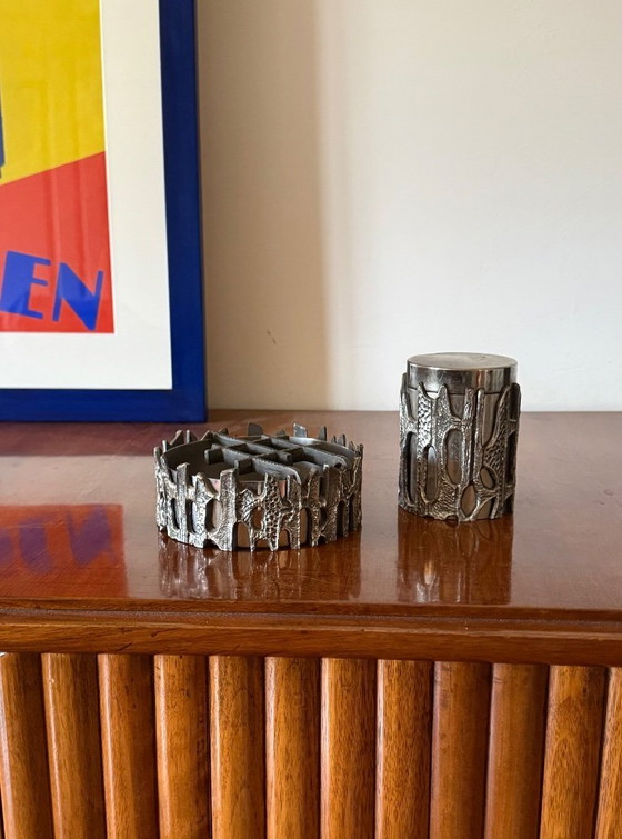 Image 1 of Brutalist top smoking set, ashtray and cigars box, Morbelli Italy 1970