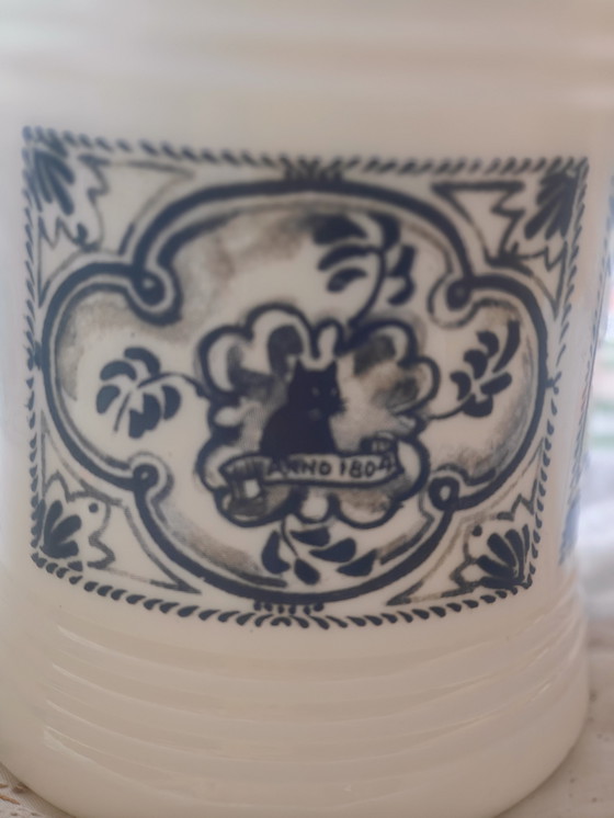 Image 1 of Zeldzame Set Vintage Zwarte Kat / Chat Noir Melkglazen Voorraadpotten – Nieuwstaat!