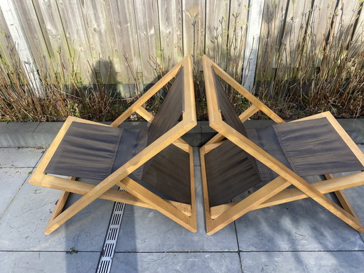 Deux chaises pliantes vintage de design danois, années 70, style plage.