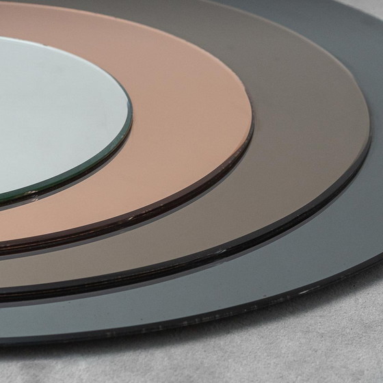 Vintage round mirror with concentric smoked circles Italian design 1970s – Glass (photo 6 of 8)