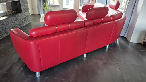 Canapé d'angle design en cuir rouge