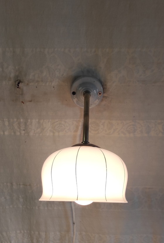 Image 1 of Vintage wall sconce in brass, porcelain and opaline glass - mid-20th century