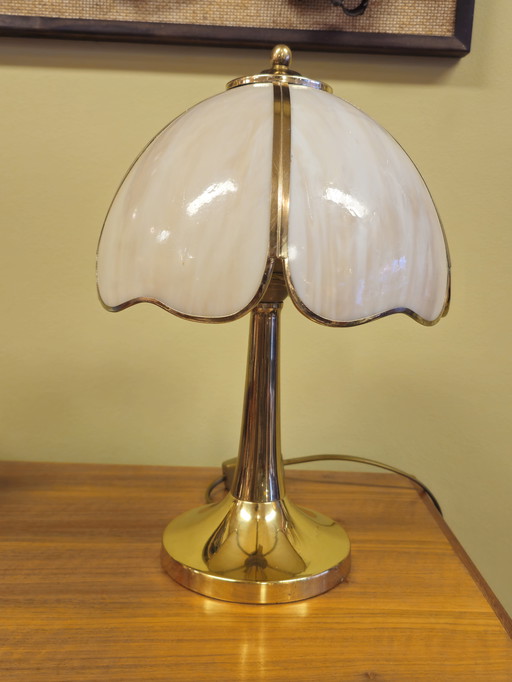 Vintage Hollywood Regency Tischlampe aus Glas und Messing