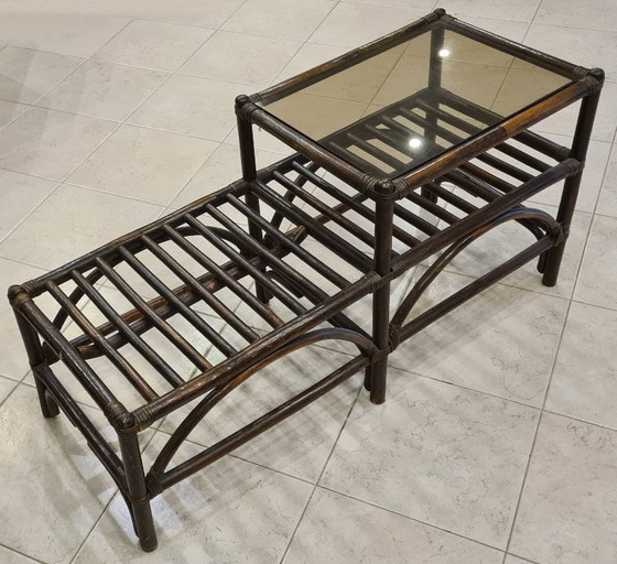 Image 1 of Tavolino da caffè/seduta Mid-Century, realizzato in rattan e bambù, degli anni '70