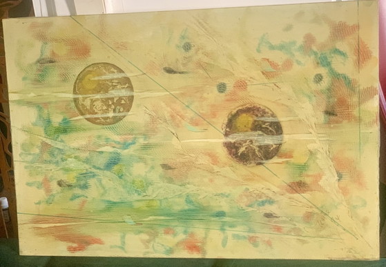 Abstract Painting - Cosmic - Unique Japanese-Inspired Lacquer Work, Signed « Mestre » 84 - 60x40 cm (photo 5 of 27)