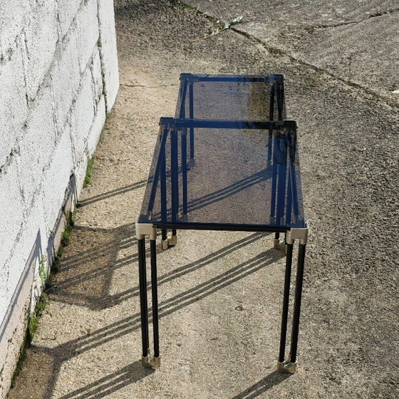 Tables gigognes en verre noir et or, Tables d'appoint, Métal, Vintage (photo 9 sur 15)