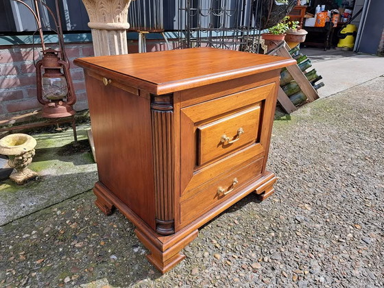 Image 1 of Classic English Desk Chest of Drawers, Bedside Table With Leather Inlay In New Condition Dim. 59x43cm And 55cm High