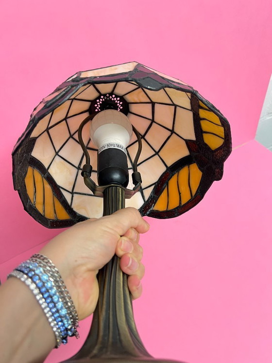 Image 1 of Vintage Tiffany style table lamp with glass shade, Art Deco floor lamp, Art Nouveau