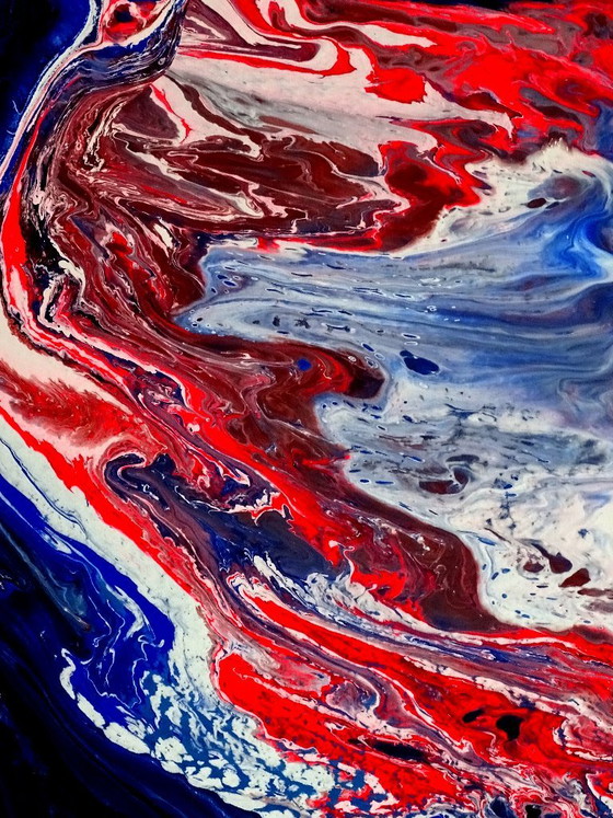 Abstract schilderij in rood, wit en blauw, CB, Schilderijen & Tekeningen, Canvas, Anders (foto 8 van 10)