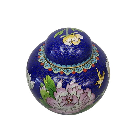 Image 1 of Vintage blauwe Cloisonné gemberpot