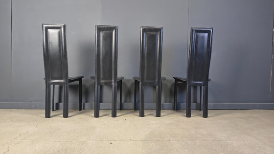 Image 1 of Vintage black leather dining chairs, set of 4, 1980s