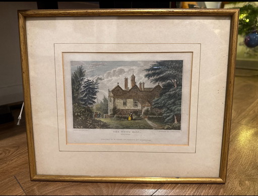Antieke staalgravure uit 1830: The White Hall, Shropshire