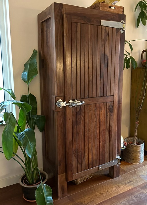 Solid teak cabinet - repro refrigerator model