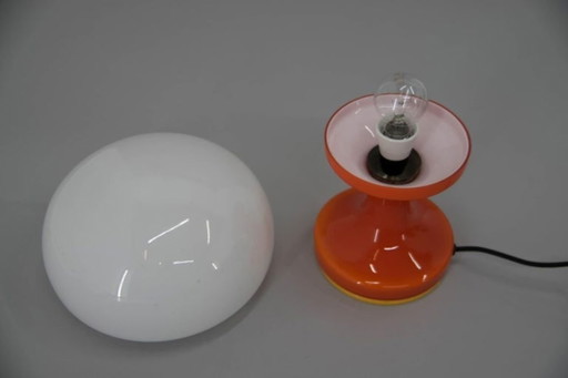 Space Age Orange and White Glass Mushroom Table Lamp by Valašské Meziříčí, 1970s