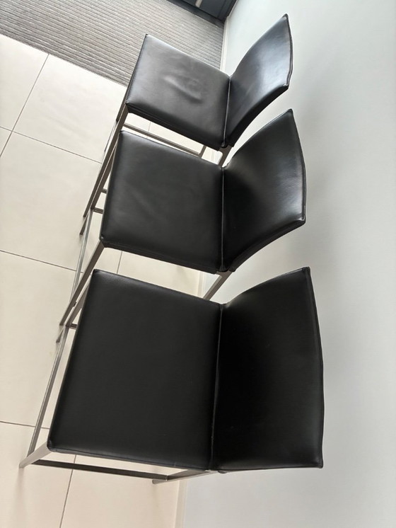 Image 1 of 3x Taburete de bar Zanotta Lio - cuero negro
