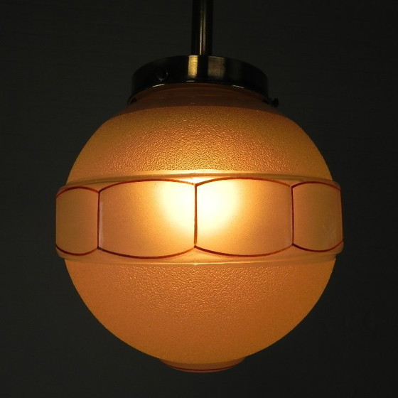 Image 1 of Lampada a sospensione Art Déco con sfera di vetro a 12 angoli, anni '30