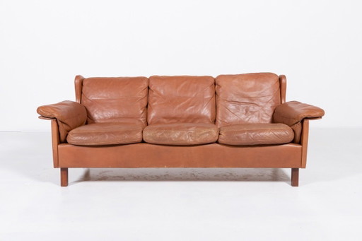 1970’s Danish Modern cognac leather Wing sofa