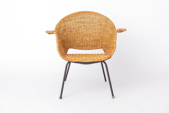 Image 1 of Vintage rieten fauteuils van Gianfranco Legler uit de jaren 1950 | Set van 3 Zwitserse rotan loungestoelen | Mid-century modern