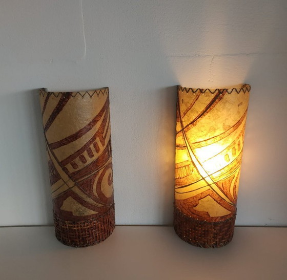 Image 1 of Lampada da parete unica in Washi/Rattan