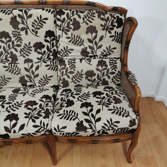 Image 1 of Vintage 3 zitsbank Faux bamboe, Giorgetti stijl bank