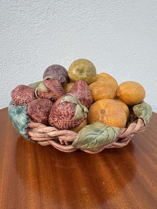 Fruit basket trompe l'oeil Portugal 1970s