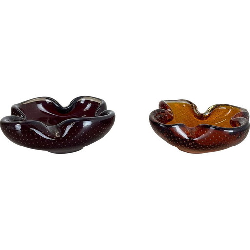 Paar oude Murano glazen asbakken voor Venini Glass, Italië 1970