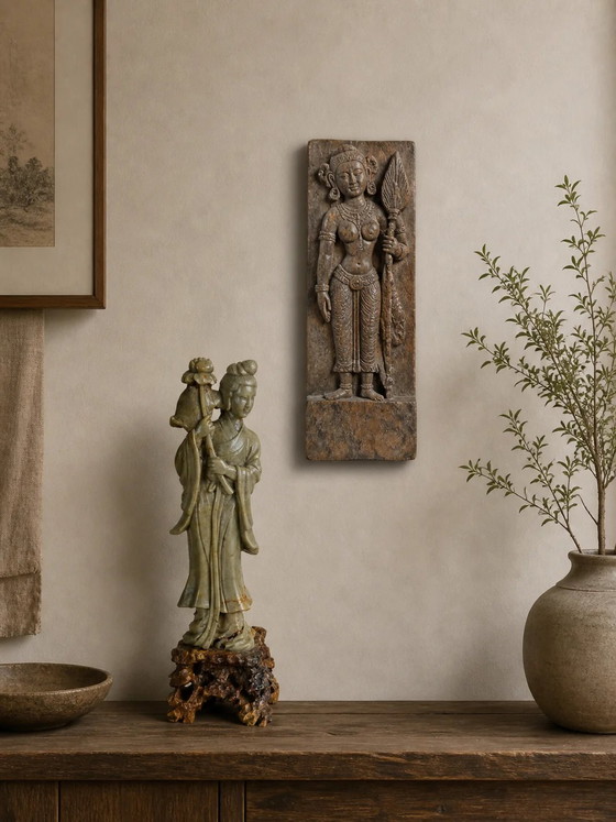 Sculptures Chinoises Vintage en Stéatite - Dame Céleste avec Lotus (He Xiangu) (photo 2 of 10)