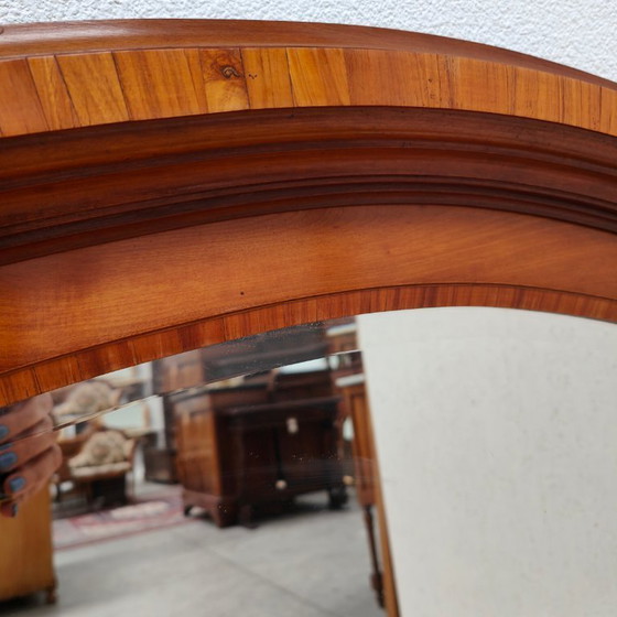 Image 1 of Antique mahogany facet-cut mirror, country-style mantel mirror with brass details.