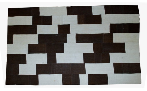 Kilim turco vintage fatto a mano con tecnica patchwork, 161 cm x 212 cm, anni '70 - 1B532