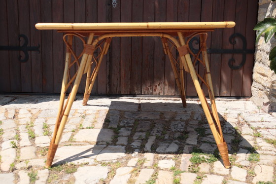 Image 1 of Table à manger rotin & céramique par Audoux Minet