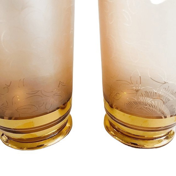 Image 1 of Par de jarrones De Rupel de cristal rosa bañados en oro, Art Déco de los años 30