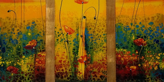 Image 1 of Golden Thresholds – Large Original Painting 80x70 cm, Hand Applied 23K Gold Leaf, Contemporary Symbolic Art