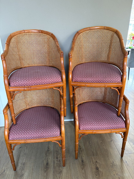 Image 1 of 4 vintage Giorgetti webbing faux bamboo dining chairs