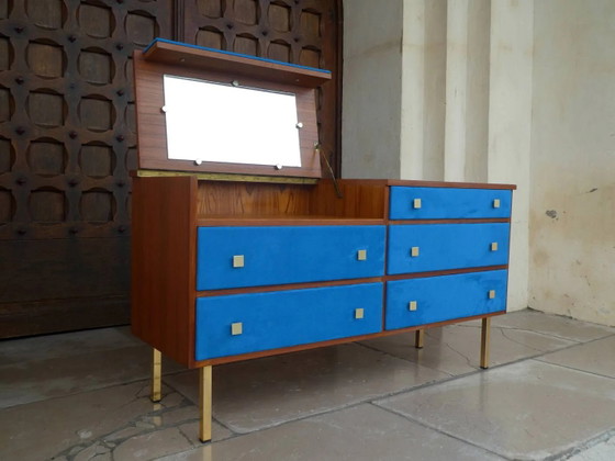 Commode/coiffeuse en teck et daim, 1950 – Vintage (photo 3 of 12)