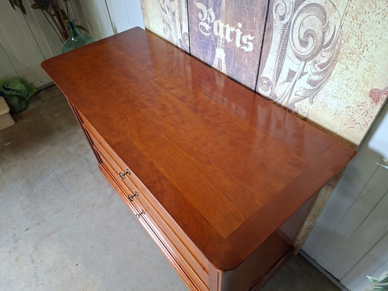 Image 1 of Classic French Cherry Wood commode, chest of drawers, sideboard, light signs of age, dimensions: 118x52cm and 83cm high.

