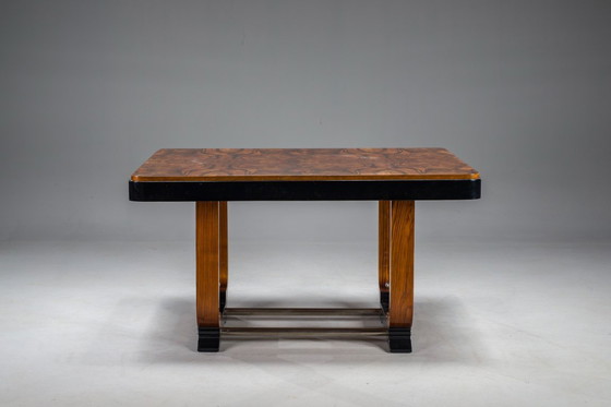 Image 1 of Art Deco French Walnut & Burl Dining Set, 1930s, Set of 7