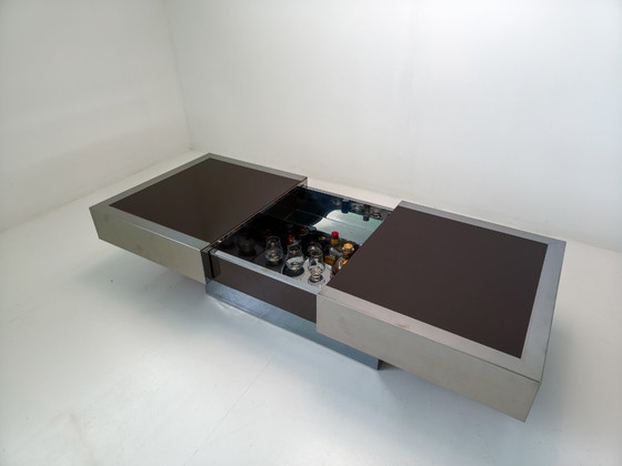 Image 1 of Willy Rizzo für Cidue ausziehbarer Couchtisch mit versteckter Bar – Italien, 1970er Jahre