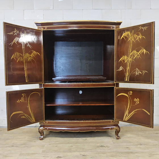 Image 1 of Vintage Chinese kast bladgoud en bloemen / oosterse kast / bohemian kast / Aziatische kast 