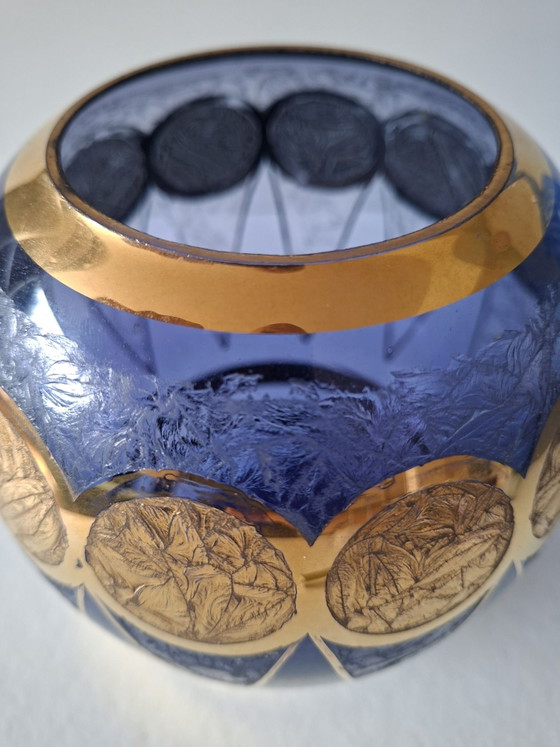 Vase MONARCH Art Déco, Or, Verre, Bleu (photo 4 sur 5)